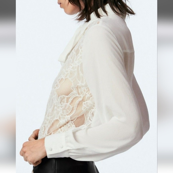 NWT Zara White Lace Top with Bow Tie Collar, Size M - Picture 3 of 9